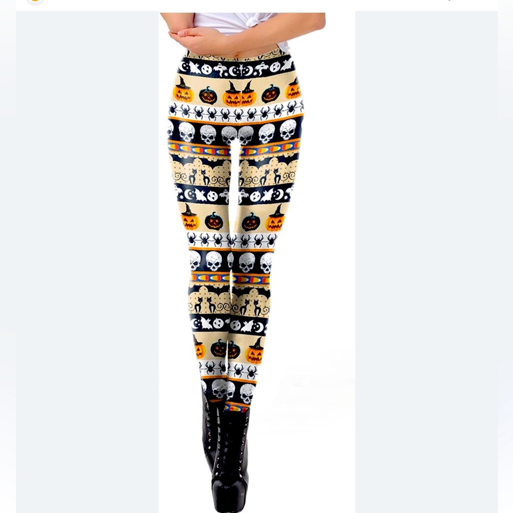 Halloween Themed Women's Leggings NEW XS/S skeletons, and pumpkins